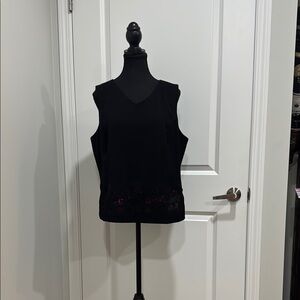 Chico's Black Sleeveless Top with Embroidered Hem